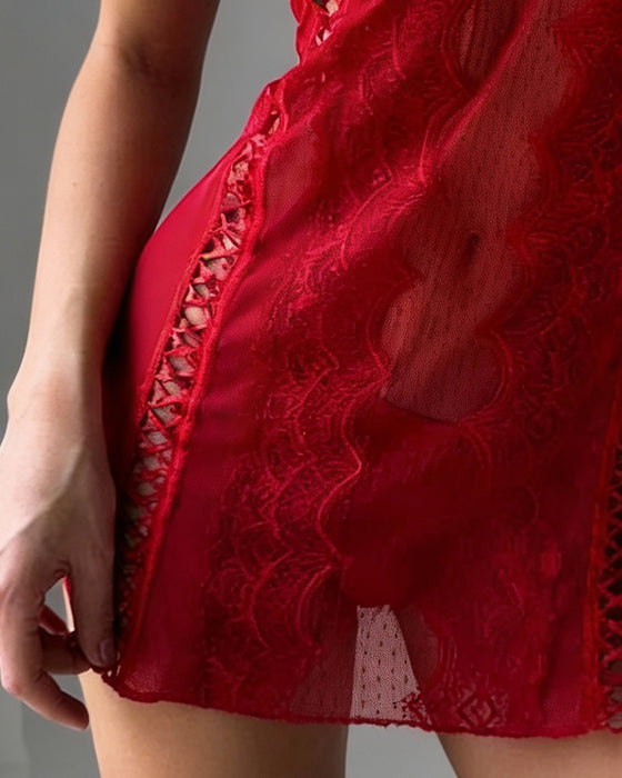 Solid Color Suspender See-Through Dress