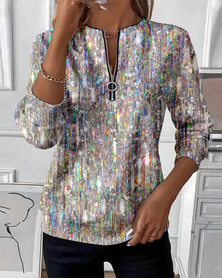 Half-Zip Printed Long-Sleeved Sweatshirt