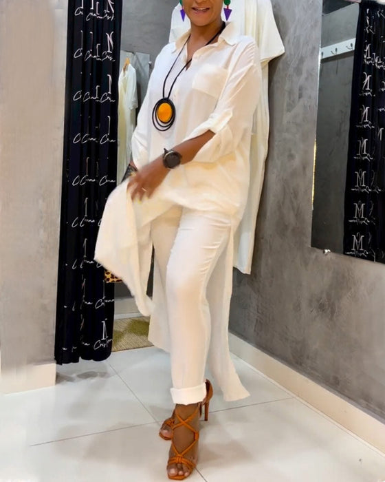 Solid color lapel pocket dress