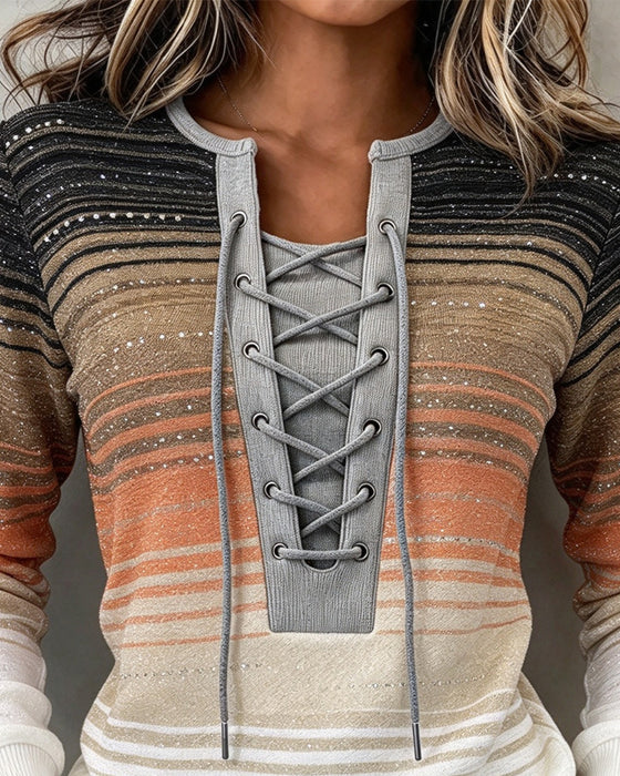 Striped Slim Fit Contrast Straps Sweatshirt