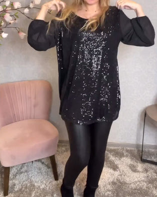 Round Neck Long Sleeve Sequin Shirt