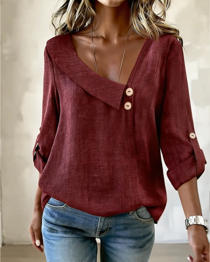 Solid Color Irregular Neckline Top