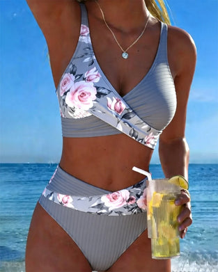 Ribbed Fabric Crisscross Design Bikini