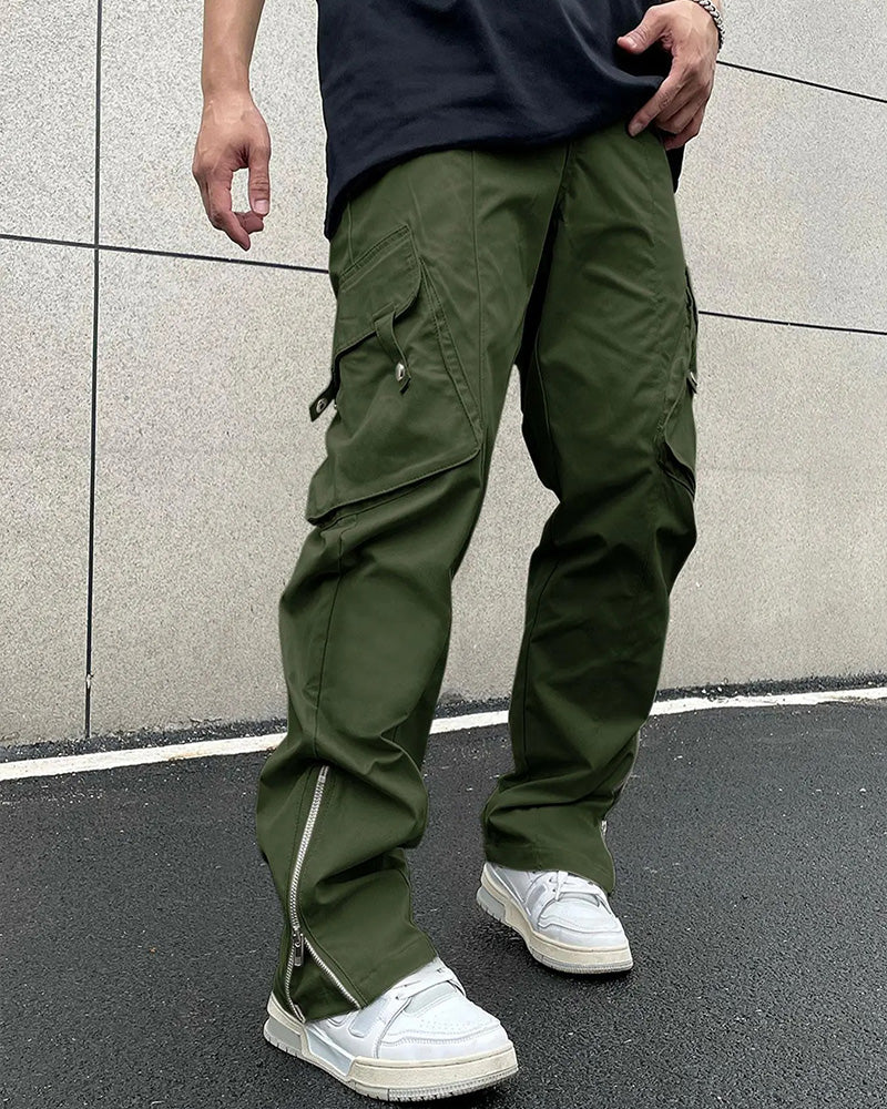 Solid Color Zip Pocket Casual Men's Pants