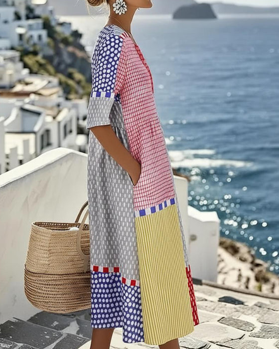 Color Block Geometric Polka Dot Dress