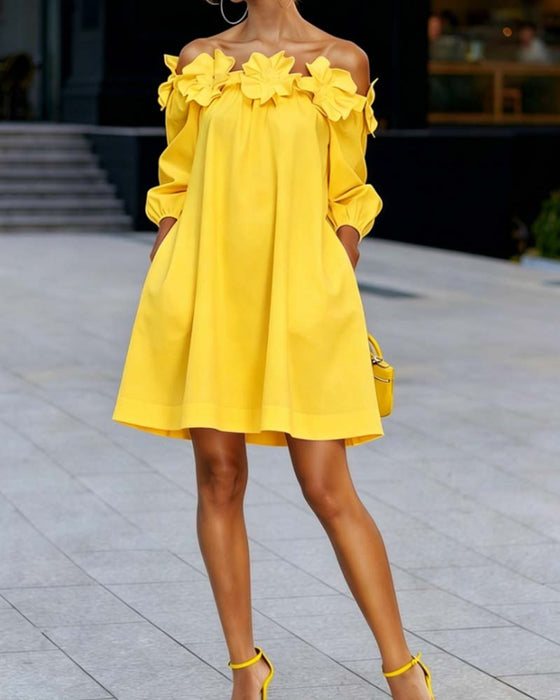 Off-Shoulder Floral Accent Dress