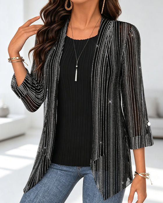 Fake Two-Piece Line Print Blouse