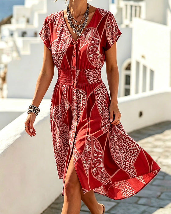Leopard Print V-Neck Button Waist Dress