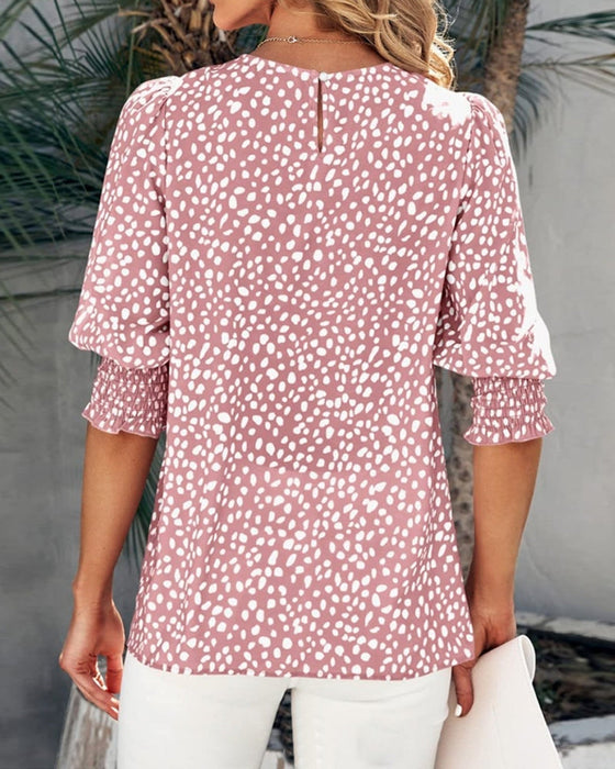 Shrunken Cuff Printed Blouse