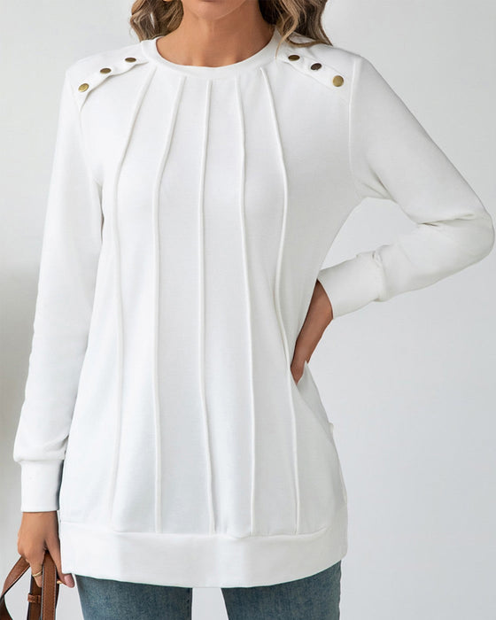 Buttoned Round Neck Sweatshirt