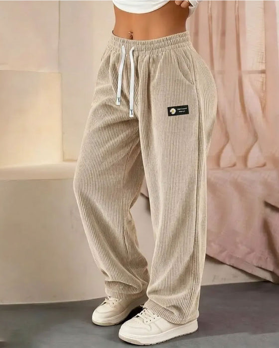 Vertical Corduroy Drawstring Wide-Leg Casual Pants