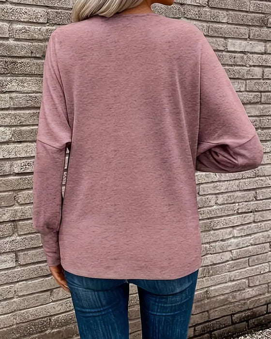 Mock Neck Solid Button Long Sleeve T-Shirt