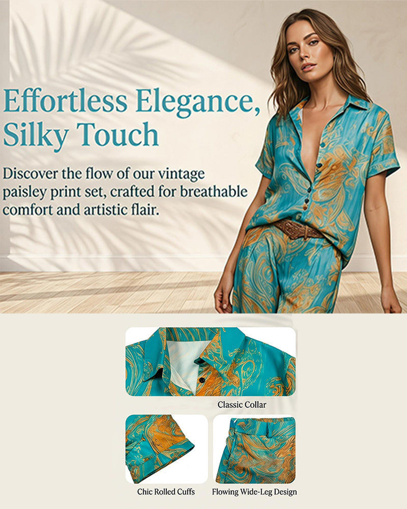 Holiday Short Sleeve Blouse Pocket Two-Piece Set
