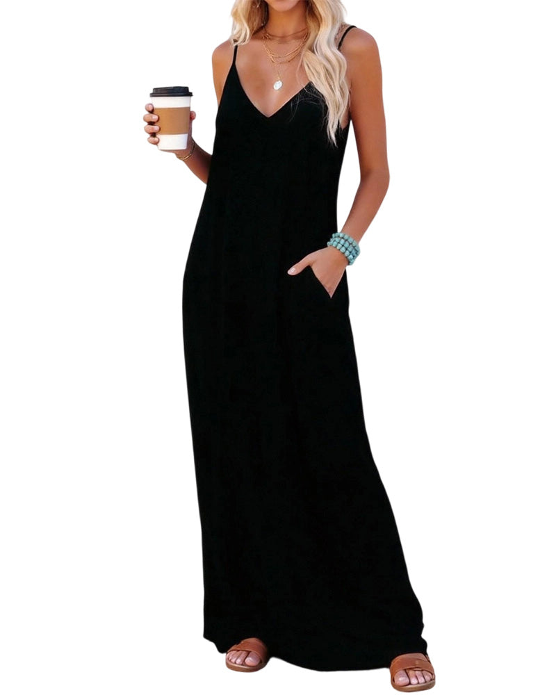 Solid Loose Pocket Maxi Dress