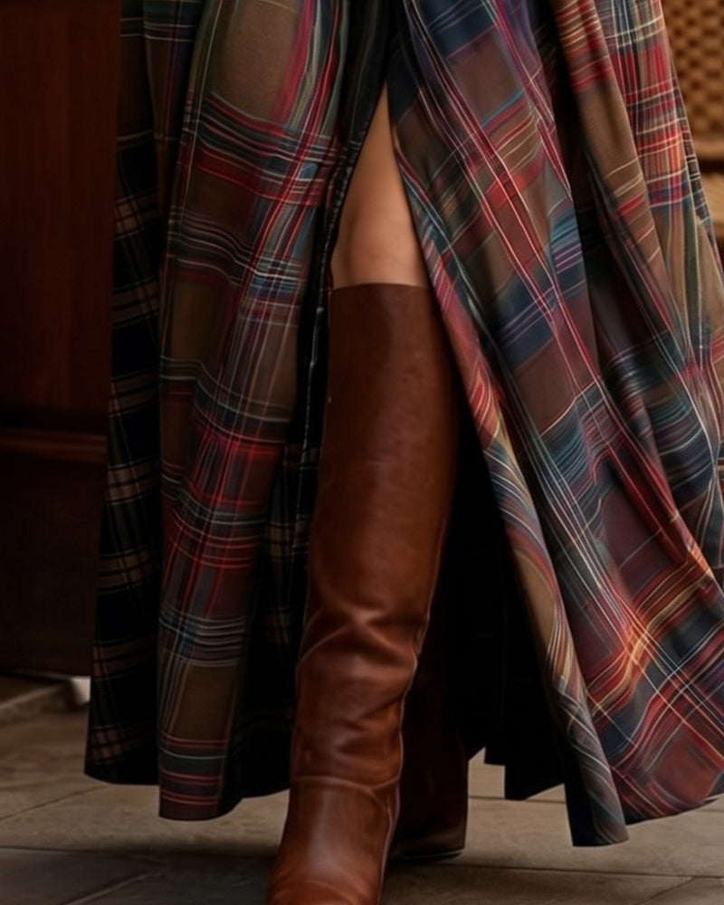 Plaid Long Shirt Dress
