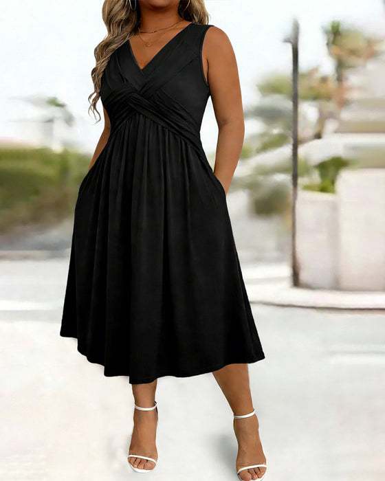 Solid Color Pocket Twist Tank Dress