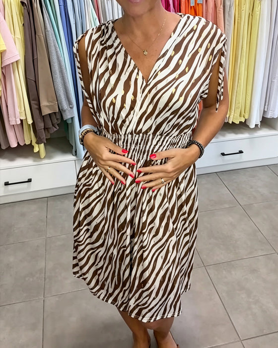 Tie Sleeveless Zebra Dress