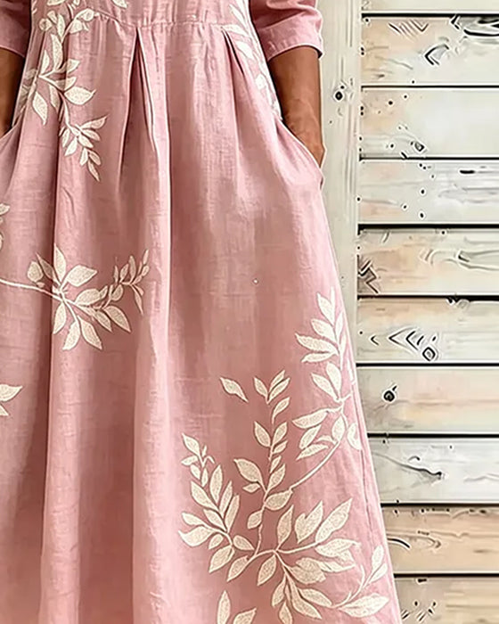 Crew Neck Floral Full Skirt Dress