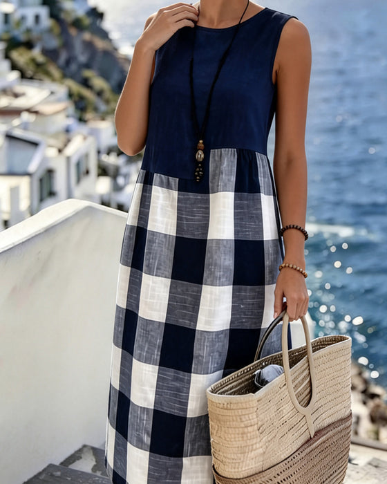 Plaid Patchwork Sleeveless Tank Dress