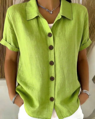 Cotton Linen Lapel Short Sleeve Shirt