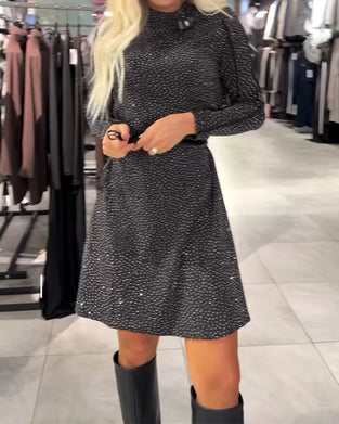 Half Turtleneck Hot Rhinestone A Hem Dress