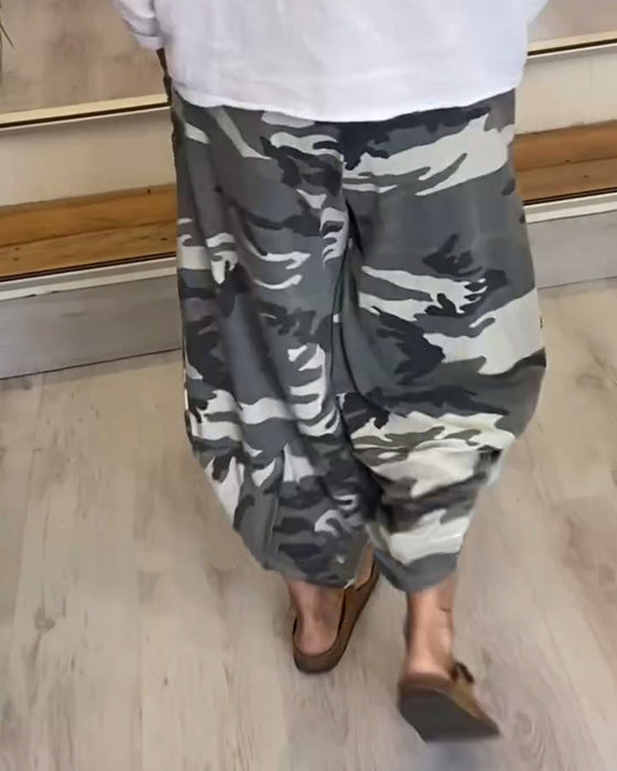 Casual camouflage print pocket pants