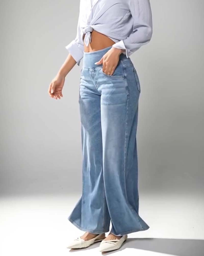 High-Waisted Straight-Leg Jeans Pants