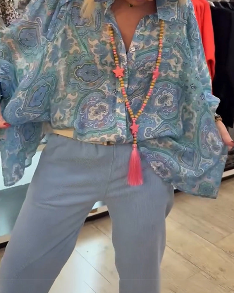 Loose Cashew Flower Lapel Shirt