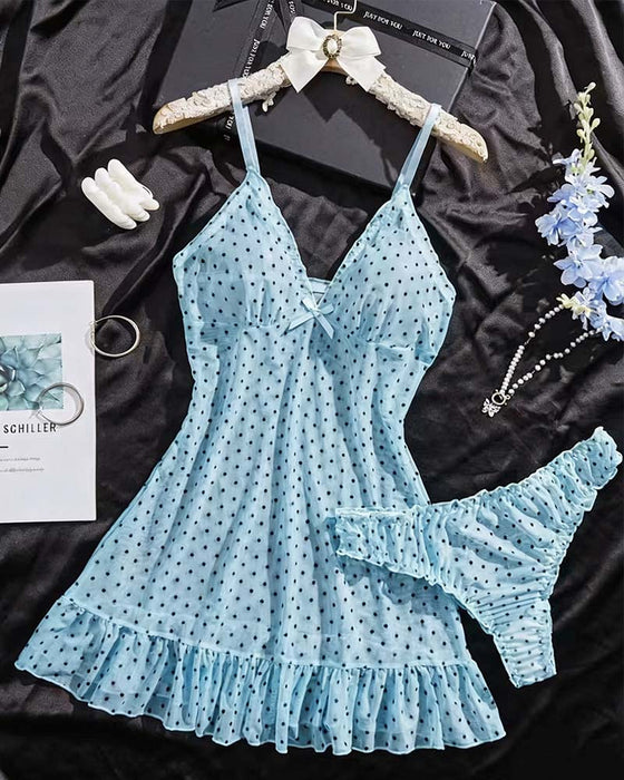 Polka Dot Mesh Sleep Dress Set