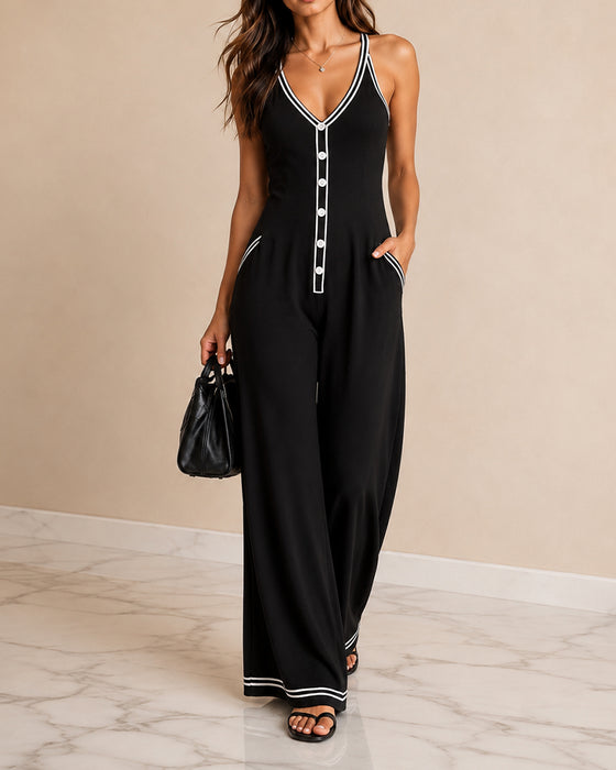 Sleeveless Contrast Spaghetti Strap Jumpsuit