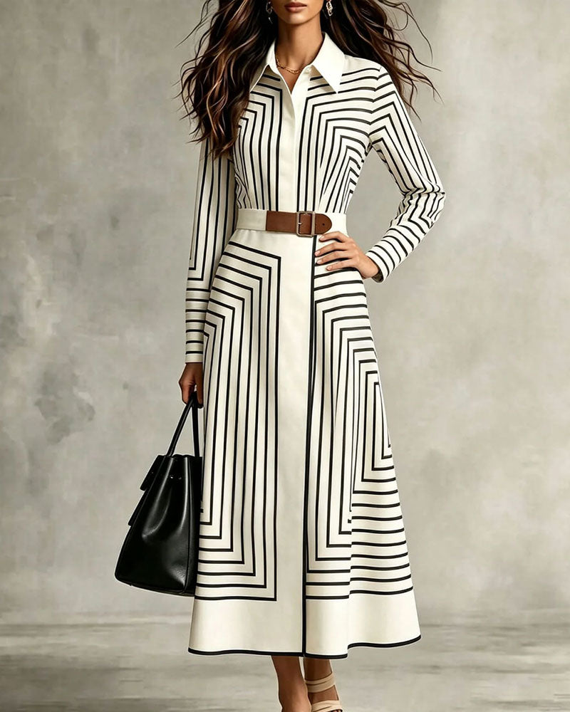 Geometric Striped Shirt Dress
