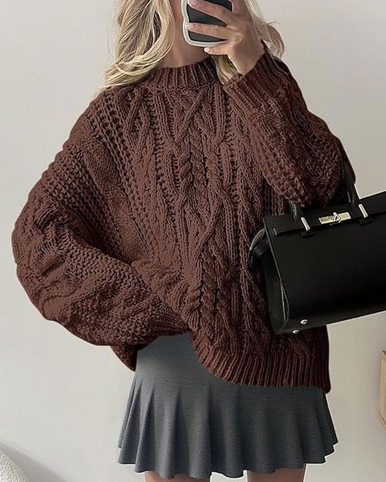 Loose Cable-Knit Crewneck Pullover