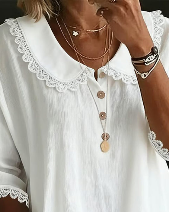 Lace Panels Peter Pan Collar Blouse