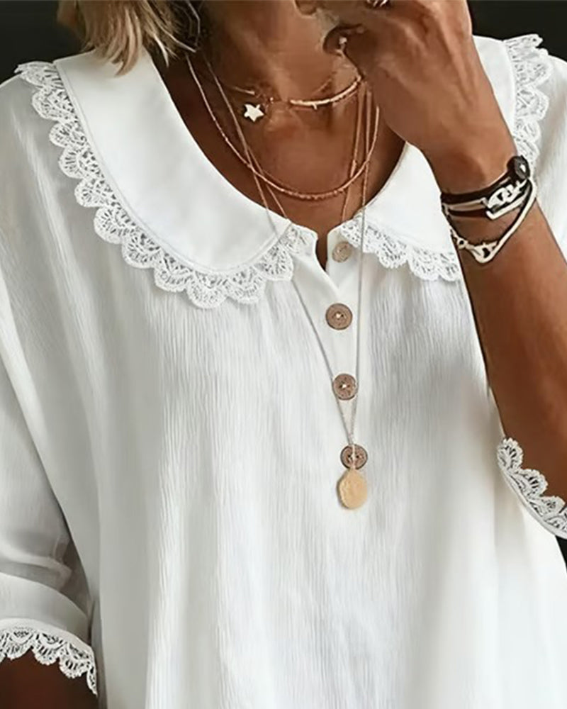 Lace Panels Peter Pan Collar Blouse