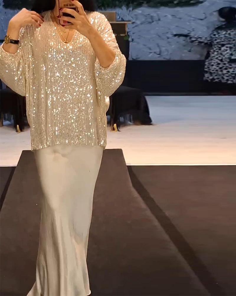 V-Neck Fashionable Sequin Top