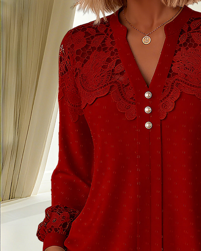 V-Neck Spliced Loose Blouse