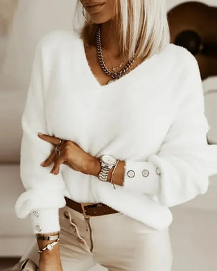 Solid color v-neck simple sweater