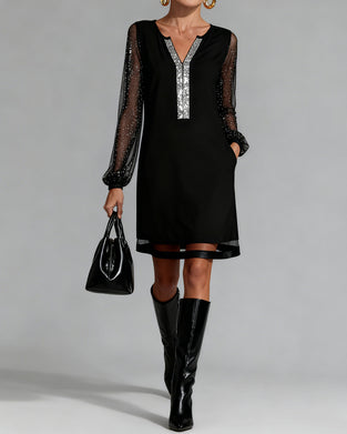 Elegant V-Neck Rhinestone Dress