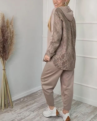 Fashionable Long-Sleeved Patchwork Jacquard Two-Piece Set