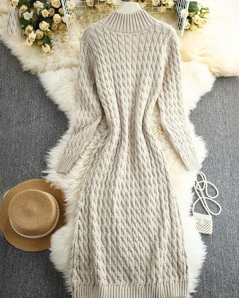 Stand Collar Cable Button Long Cardigan