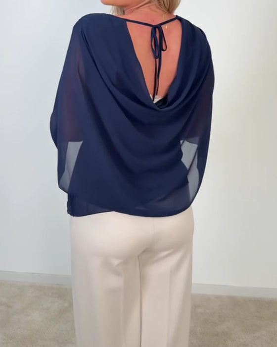 Bell Sleeve Crew Neck Blouse