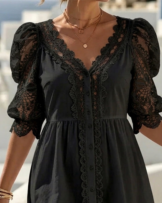Puff Sleeve Lace Short White Dress