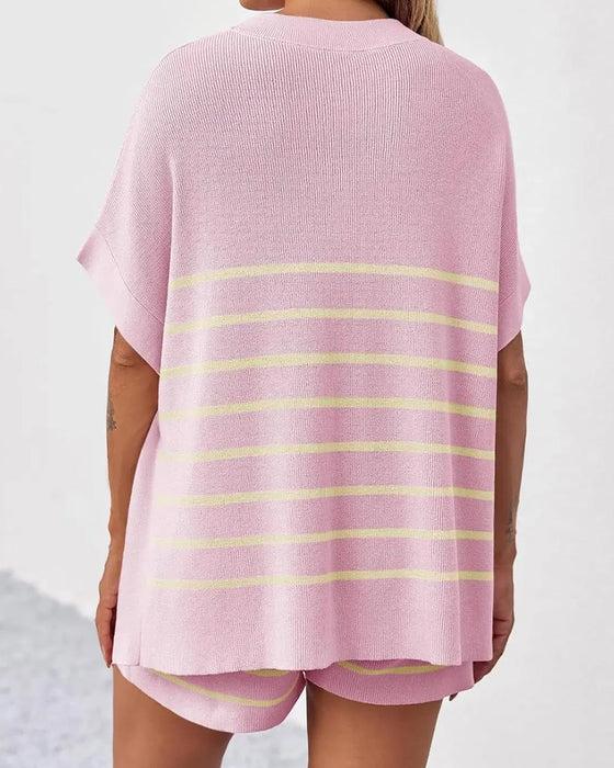 Stripe Loose Casual Shorts Set