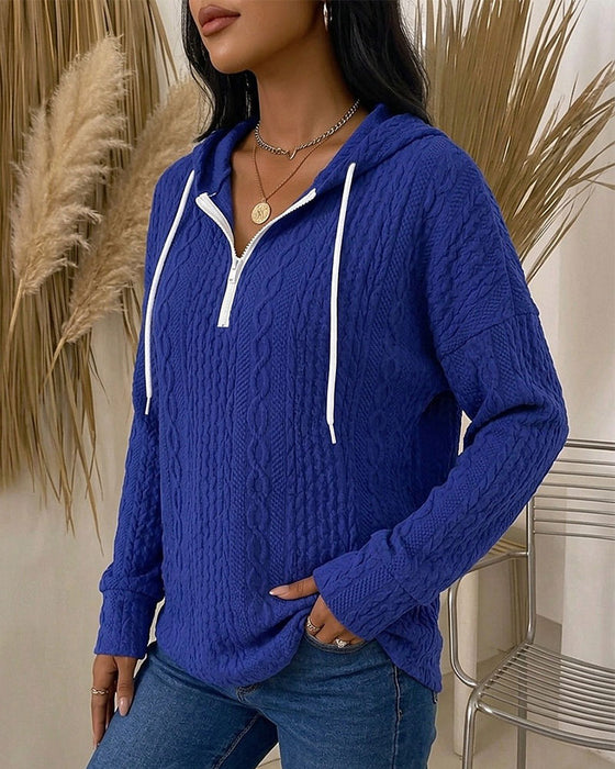 Zip Color-Block Hooded Top