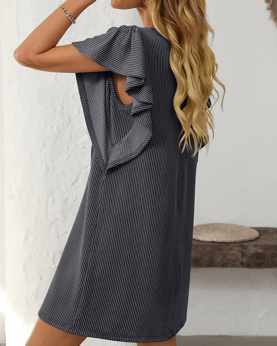 Twist Striped Ruffle Sleeve Dress