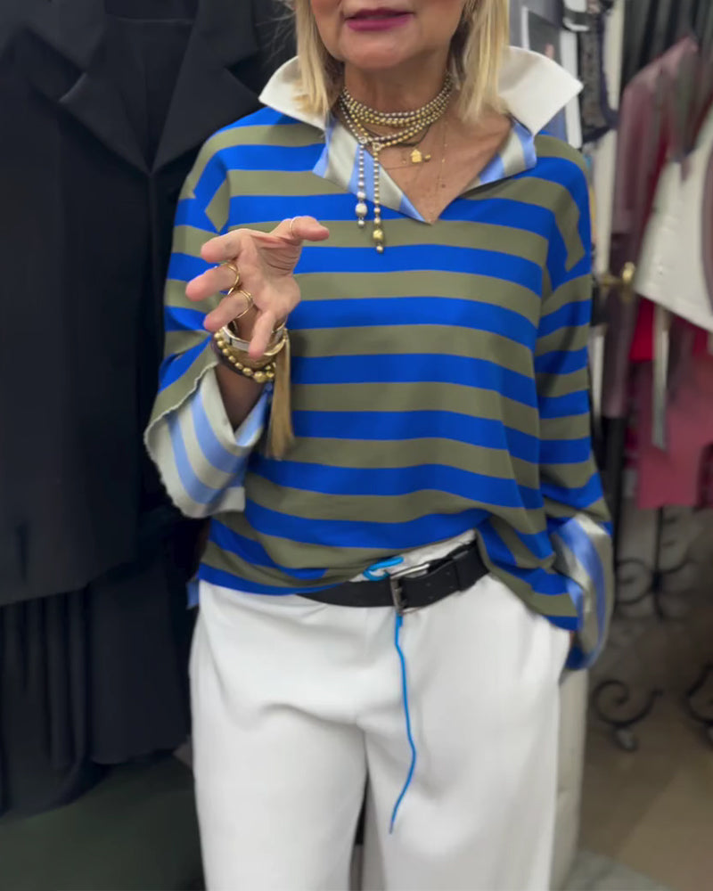 Stylish Lapel Striped Blouse