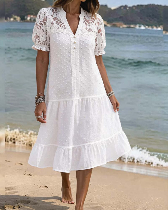 Puff Sleeve Lace Resort Dress