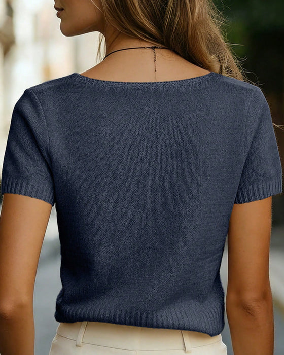 Argyle Short Sleeve V-Neck Pullover