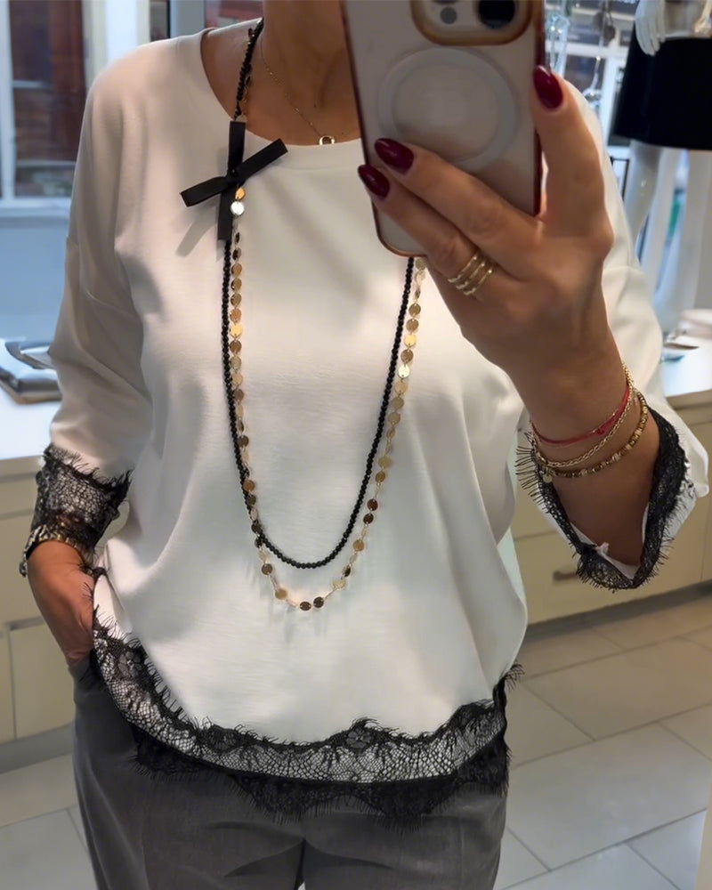 Lace Patchwork Crew Neck Top