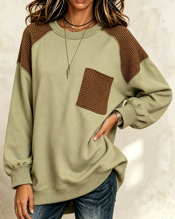 Round Neck Contrast Casual Sweatshirt